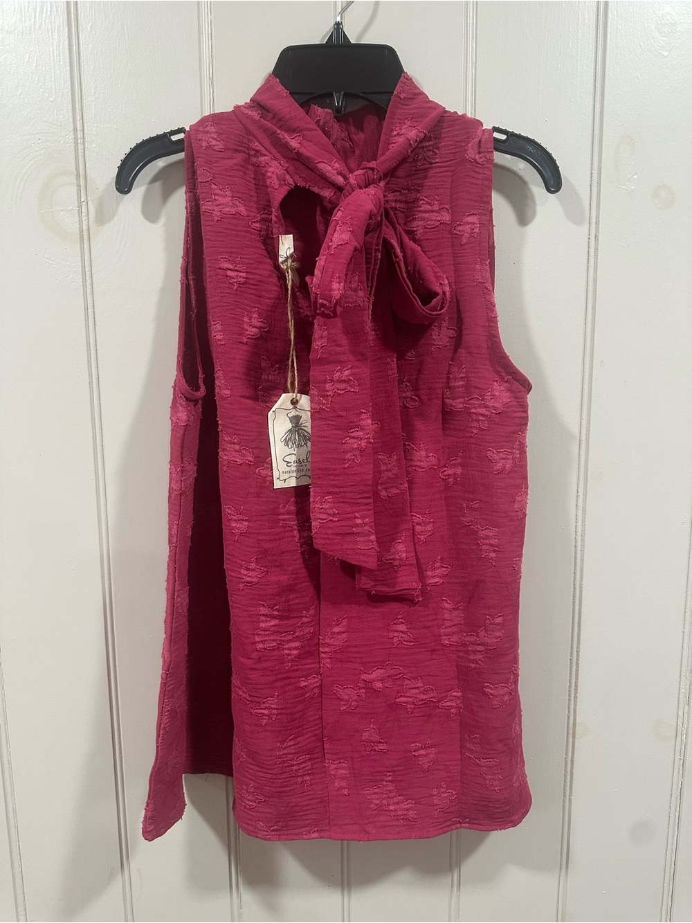Easel ✨Textured Tie-Neck Sleeveless Shell Top - Berry Pink - Picture 1 of 3